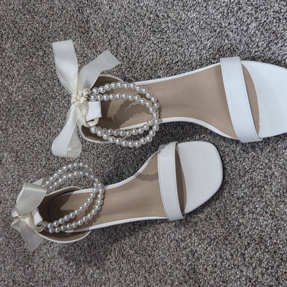 SHEIN White Rhinestone Embellished Heels
